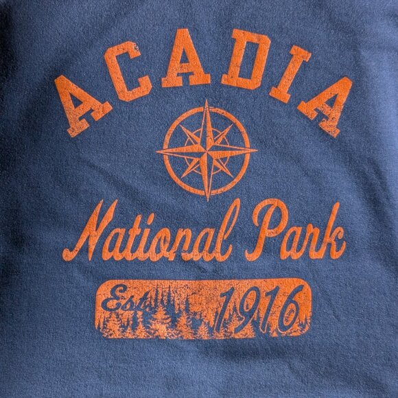 Acadia National Park Navy Orange Graphic Long Sleeve Crewneck Sweatshirt small - Picture 2 of 8